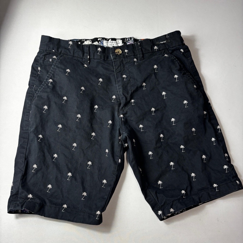 Denim & Flower Men's Shorts W30 Palm Tree Print Chino Casual Summer Beach